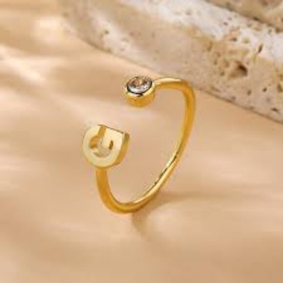None Jewelry - 🌟NWT Initial G Cuff Minimalistic Ring - Golden Stainless Steel Shine Size 8